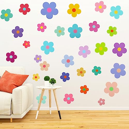 Teaaha 63 Stück Sticker Blumen, Buntes Wandtattoo Blumen Wandaufkleber Wandsticker Kinderzimmer Mädchen, DIY Selbstklebend Boho Aufkleber Wandbild Babyzimmer Decor Für Schlafzimmer Deko von Teaaha