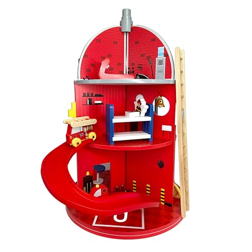 Teamson Kids Wooden Fire Station with 25-piece Figurines Set, Red von Teamson Kids