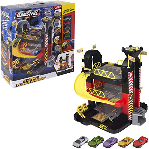 Teamsterz 1416475 3-stöckige Turmgarage mit 5 Autos Spielset, Mehrfarbig von Teamsterz