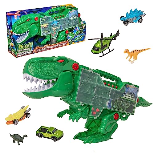 Teamsterz Beast Machines Transporter | Licht und Sound mit Miniaturautos, Dinosaurierautos und Dinosaurierfiguren | Schießen Sie auf einen T-Rex mit Raketen | ab 3 Jahren von Teamsterz