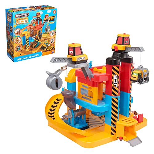 Teamsterz JCB Meine erste Baustelle | Garage auf 3 Ebenen | Kinderspielset Spielzeugfahrzeuge | Autorampenspielzeug, Kräne und Arbeitslift | Kleinkinder ab 18 Monaten von Teamsterz