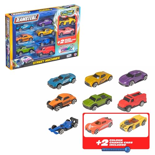 Teamsterz Street Machines Autos-Spielset | 9 Druckgussautos | 2 wasseraktivierte, farbwechselnde Autos | Ideales Autospielzeug für Wasser- und Badezeit | Spielfiguren und Fahrzeuge für Kinder, von Teamsterz