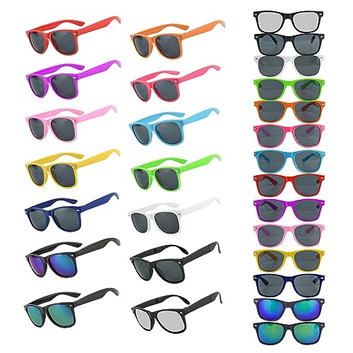 Teaque 28 Stück Sonnenbrille Sonnenbrille Neonfarben Sonnenbrille Party，Unisex Retro Party Brillen Neon Farbe Party Für Damen Herren und Kinder Herren Damen, Beach Pool Hawaii Party. von Teaque