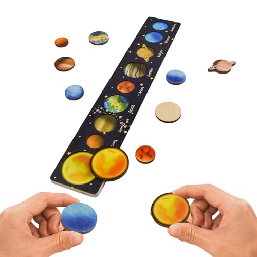 Teaque Holz Sonnensystem Planeten Puzzle Spielzeug,Montessori Spielzeug für Kinder von 1 bis 6 Jahren,Pädagogisches Puzzlebrett Weltraumspielzeug Geschenk,Lernspielzeug für Mädchen and Jungen. von Teaque