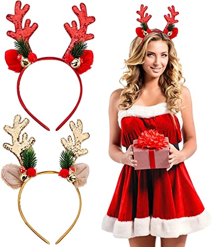 Tebinzi Rentier Geweih Stirnband, Weihnachts-Stirnbänder Geweih Haarreif Weihnachts Haarschmuck, Geweih Haarreif, REH Rehkitz Elch Hörner, perfektes Accessoire für Weihnachten Fasching Karneval von Tebinzi