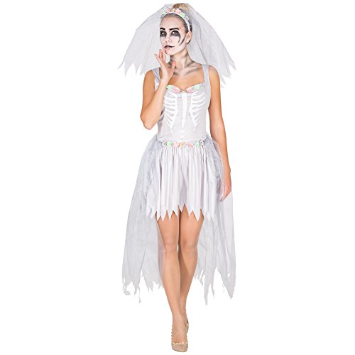 tectake dressforfun Aufwendiges Zombie Braut Skelett Brautkleid Damen Kostüm inkl. Schleier mit Tüll und Blumen (S | Nr. 300058) von tectake