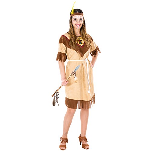 dressforfun Frauenkostüm Indianerin | schönes Kleid + Bindeband mit Federn | Squaw Indianer Verkleidung (M | Nr. 300600) von tectake