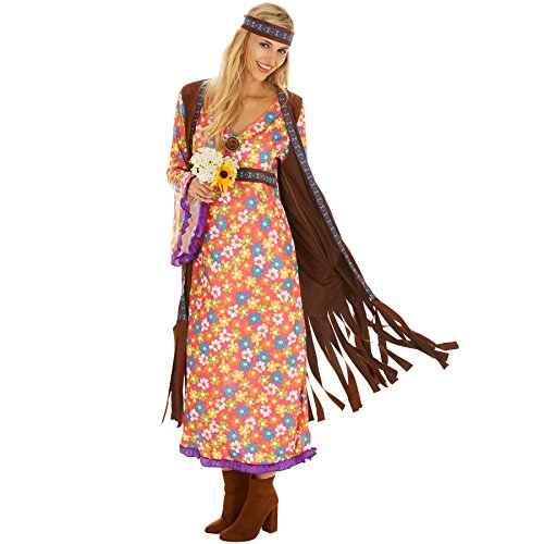 dressforfun Damen 60er Jahre Kostüm, Hippie Kostüm, Mode Damen, Kostüm Hippie Frau, Hippie-Kostüm, Flower Power Kostüm, Hippie Damen, Kleid, Fransenweste Damen Hippie, Kostüme Fasching Damen - L von dressforfun