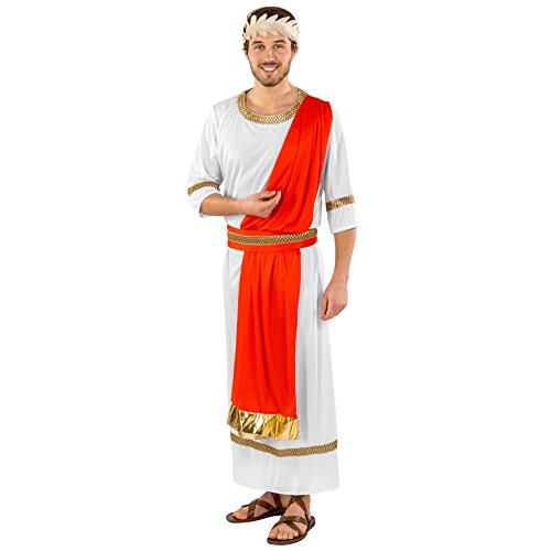 tectake dressforfun Herrenkostüm Gaius Julius Caesar | Lange Toga | integrierte Schärpe mit goldenem Saum | Taillengürtel | Lorbeerkranz Haarband (S | Nr. 300210) von tectake