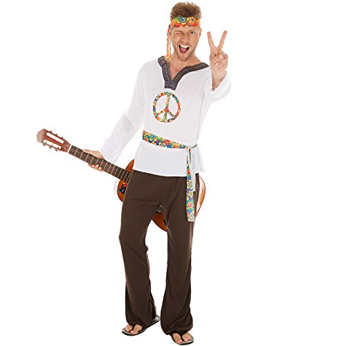 dressforfun Herrenkostüm Hippie Jimmy | Shirt mit Peace-Zeichen | Schlaghose mit Gummiband | inkl. Haarband und Bindegürtel (L | Nr. 300954) von tectake