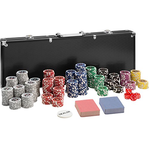 TecTake Pokerkoffer Pokerset mit 500 Pokerchips Laser Chips im Alu Koffer | Schwarz | inkl. 2 Kartendecks + 5 Würfel + 1 Dealer Button von TecTake