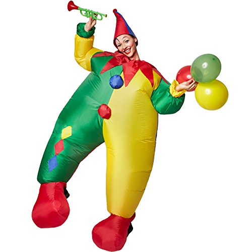 dressforfun 301317 Selbstaufblasbares Unisex Kostüm Clown | Batteriebetrieben - Aufgeblasen innerhalb von Sekunden | Inkl. coolem Hut von dressforfun