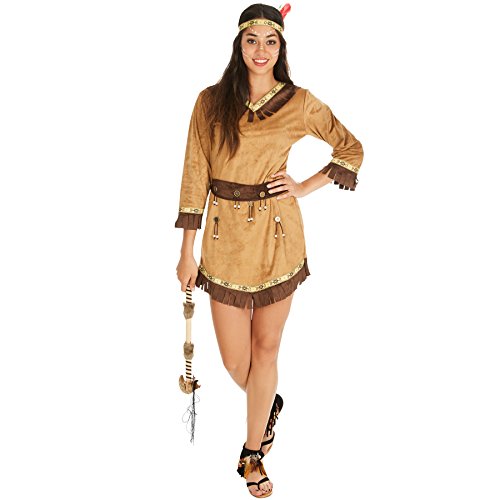 dressforfun Frauenkostüm Indianerin Apachin | Kleid + Gürtel & Haarband mit Federn | Indianer Cowboy Verkleidung (M | Nr. 300627) von tectake