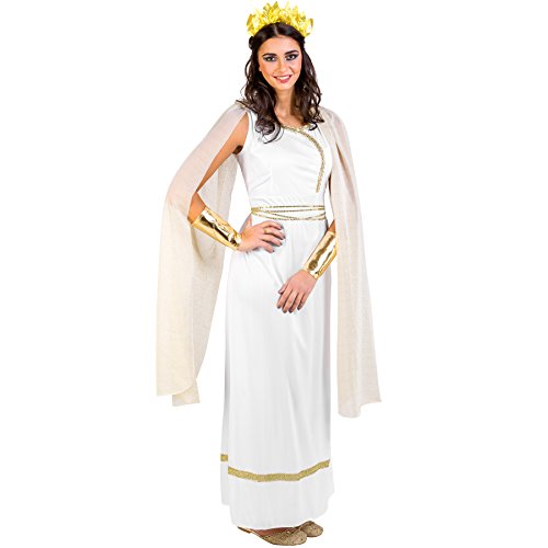 tectake dressforfun Frauenkostüm griechische Göttin Olympia | Langes, edles Kleid mit Pailletten-Verzierungen | Goldfarbene Flügelärmel | Armmanschetten & Kopfschmuck (L | Nr. 300200) von tectake