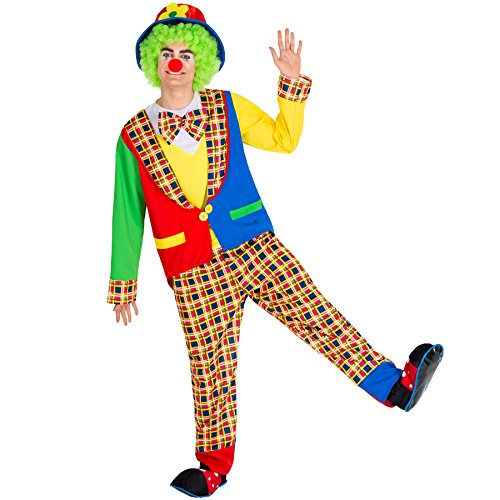 tectake dressforfun Herrenkostüm Clown | Kostüm + Clown-Nase & Schlapphut mit Filzblume | Harlekin Clown-Kostüm Fasching (M | Nr. 300839) von tectake