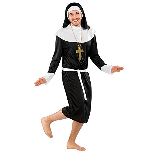 tectake dressforfun Herrenkostüm Nonne Kloster Schwester | Weit geschnittene Robe | Nonnenkragen | inkl. Bindegürtel & Kopfbedeckung (L | Nr. 300364) von tectake