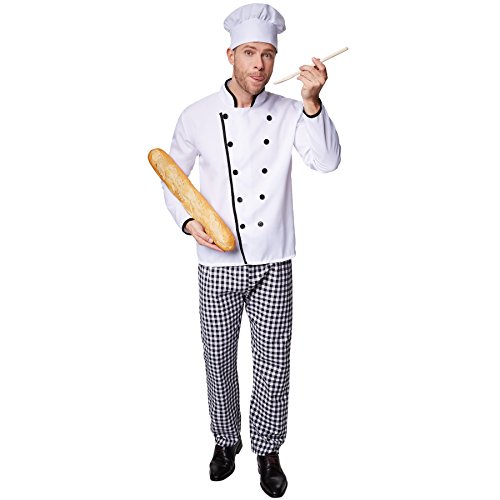 dressforfun Koch Kostüm Herren, Küchen Chef Karneval Kostüm, Kochjacke Herren, Fasching Kostüm Herren, mit karierte Hose Herren und Kochmütze Herren weiß, Ratatouille Kostüm (XXL | Nr. 301542) von tectake