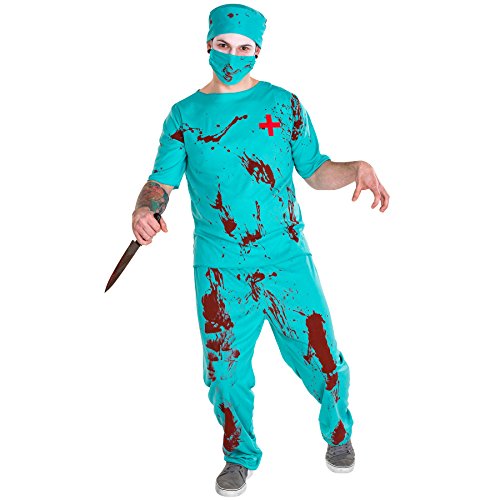 tectake dressforfun 4-TLG. Herrenkostüm Zombie Arzt Doktor Kostüm inkl. Oberteil, Hose, Mundschutz & OP Mütze (M | Nr. 300183) von tectake