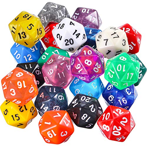 25 Stück Polyedrisch Würfel Set mit Schwarzem Beutel für DND RPG MTG und Andere Tisch Spiele mit Zufälligem Mehrfarbigem Sortiment (D20) von TecUnite