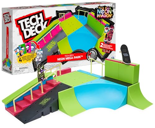 Tech Deck, Neon Mega Park X-Connect Creator, anpassbares Rampenset mit Zwei Fingerboards, leuchtet im Dunkeln, Kinderspielzeug für Jungen und Mädchen von Tech Deck