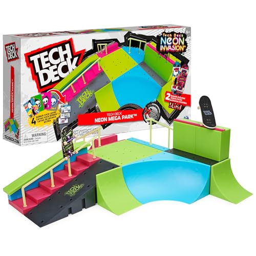 Tech Deck, Neon Mega Park X-Connect Creator, anpassbares Rampenset mit zwei Fingerboards, leuchtet im Dunkeln, Kinderspielzeug für Jungen und Mädchen von Tech Deck