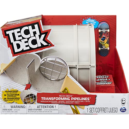 Tech Deck 6058275 Playset and Exclusive Fingerboard Transforming Pipelines, Modular Skatepark Spielset und Exklusives Griffbrett, grau von Tech Deck