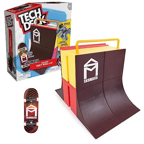 TECH DECK - Finger-Skate – Starter Set X-Connect SK8MAFIA Grün WALL Skatepark 100% anpassbar zum Bauen und Personalisieren + 1 Exklusives Finger-Skateboard – Mini-Skateboard – Spielzeug von Tech Deck