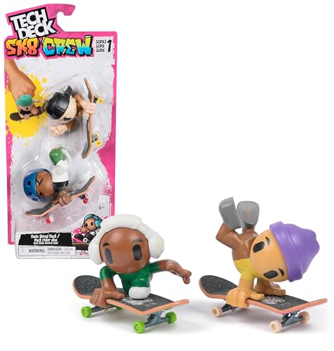 Tech Deck Sk8 Crew, 2er-Set: 2 Fingerboards jeweils mit Cooler Skater-Figur, Figuren abnehmbar und kompatibel mit Anderen Fingerboards, ab 5 Jahren (Sortiert, Zufallsauswahl) von Tech Deck