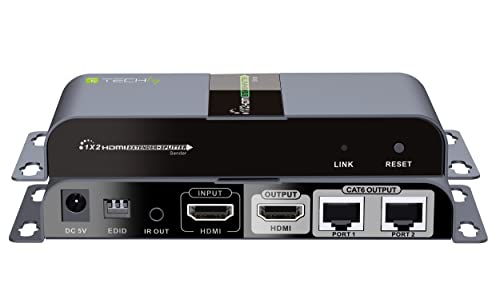 Techly Over CAT6/6a/7 50m with Pass-Back IDATA EX-HL21TY HDMI 1x2 Extender/Splitter Set mit IR über RJ45 500m, Schwarz von Techly