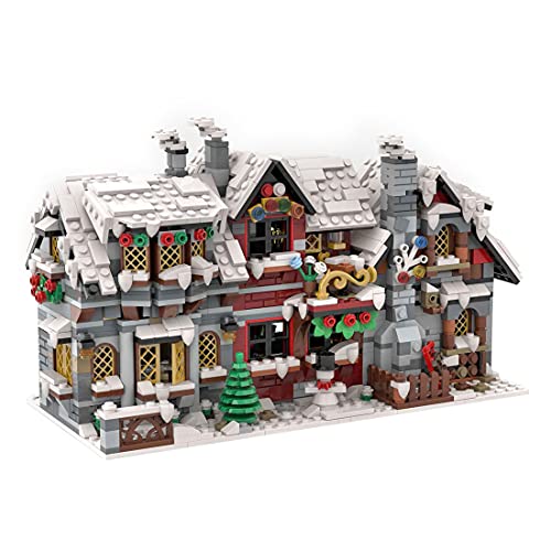 TechnixLabz Modularer Winter-Weihnachtshütten-Baukasten, DREI Kleine Winterhäuser + Die Rückseite Bausteine Modell, Weihnachten Serie Bauklötze Set (2340 Stück) von TechnixLabz