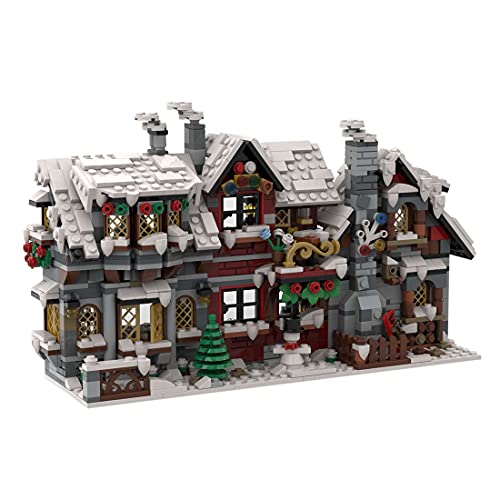 TechnixLabz Modularer Winter-Weihnachtshütten-Baukasten, Die Rückseite von DREI kleinen Winterhäusern Bausteine Modell, Weihnachten Serie Bauklötze Set (1518 Stück) von TechnixLabz