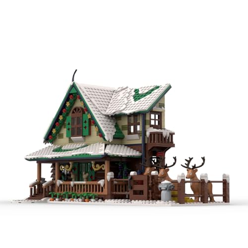 TechnixLabz Modularer Winter-Weihnachtshütten-Baukasten, Rentier-Ranch Bausteine Modell, Weihnachten Serie Bauklötze Set (1973 Stück) von TechnixLabz