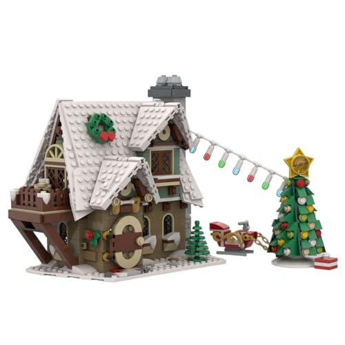 TechnixLabz Modularer Winter-Weihnachtshütten-Baukasten, Weihnachtselfen-Hütte Bausteine Modell, Weihnachten Serie Bauklötze Set (898 Stück) von TechnixLabz