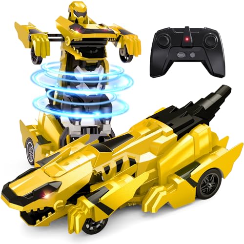 Tecnock 2025 Wiederaufladbares Ferngesteuertes Dinosaurier Auto 2,4 GHz mit EIN-Knopf-Transformation, 360°Drehung, Roboterauto Spielzeug mit LED-Lichtern Geschenk für 4-12 Jungen/Mädchen Gelb Tecnock 2025 Wiederaufladbares Ferngesteuertes Dinosaurier Auto 2,4 GHz mit EIN-Knopf-Transformation, 360°Drehung, Roboterauto Spielzeug mit LED-Lichtern Geschenk für 4-12 Jungen/Mädchen Gelb von Tecnock