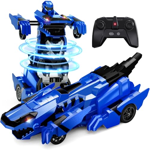 Tecnock 2025 Wiederaufladbares Ferngesteuertes Dinosaurier Auto 2,4 GHz mit EIN-Knopf-Transformation, 360°Drehung, Roboterauto Spielzeug mit LED-Lichtern Geschenk für 4-12 Jungen/Mädchen blau Tecnock 2025 Wiederaufladbares Ferngesteuertes Dinosaurier Auto 2,4 GHz mit EIN-Knopf-Transformation, 360°Drehung, Roboterauto Spielzeug mit LED-Lichtern Geschenk für 4-12 Jungen/Mädchen blau von Tecnock