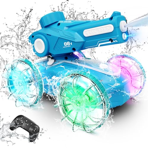 Tecnock Amphibisches Ferngesteuertes Auto Boot für Kinder, 2.4GHz 4WD Wasser schießen RC Stunt Auto mit LED-Lichtern, 45-Minuten Spielzeit, Speedboat Spielzeug Geschenk für Jungen und Mädchen 3-12+ von Tecnock