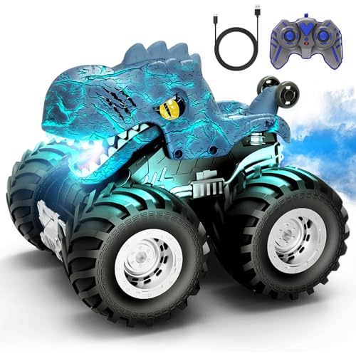 Tecnock Ferngesteuertes Dinosaurier Auto, 360° Drehende RC Autos, 2.4GHz Monster Trucks Spielzeug mit Spray, Licht Sound, Kleinkind Spielzeug für Kinder 3-8 Jahre, Geschenk für Jungen und Mädchen von Tecnock