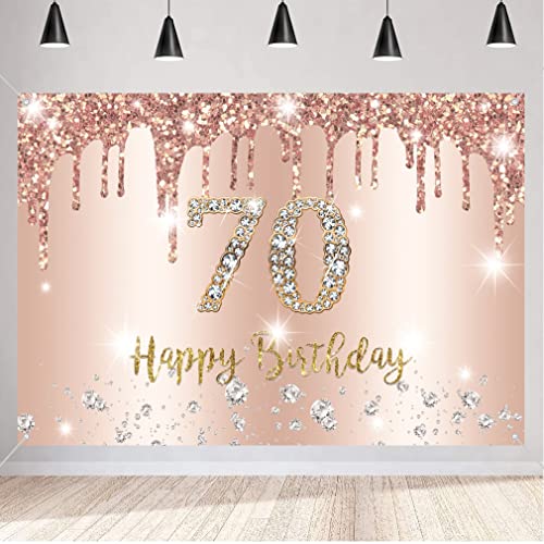 70. Geburtstag Deko Frauen, 70 Geburtstag Dekoration Roségold Glitzerflecken Stoff Schild Plakat, 70. Geburtstag Hintergrund Banner Frau 70 Geburtstagsfeier Deko von Tecreo