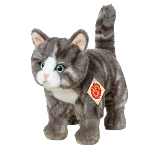 Teddy Hermann 91822 Katze 20 cm, Kuscheltier, Plüschtier, grau getigert mit recycelter Füllung von Hermann Teddy