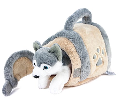 Teddys Rothenburg Kuscheltier Husky in Hundehütte 15 cm grau/beige/weiß Plüschhund Plüschtier von Teddys Rothenburg