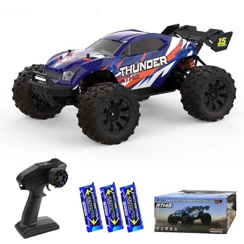 Teeggi 1:14 Ferngesteuertes Auto für Erwachsene, 100km/h Höchstgeschwindigkeit, 3S Bürstenloser Motor RC Hohe Geschwindigkeit Offroad Drift Rennauto, 4WD Off Road Race Buggy, 3 Batterien (Blau) von Teeggi