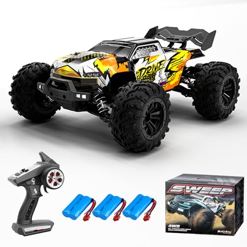 Teeggi 16102Pro 1:16 Ferngesteuertes Auto, 2.4G Bürstenloser Motor RC Hohe Geschwindigkeit Offroad Drift Rennauto,70km/h 4WD Offroad Auto Spielzeugauto, 3 Batterien (Yellow) von Teeggi