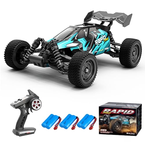 Teeggi 70km/h Ferngesteuertes Auto für Erwachsene, Bürstenloser Motor RC Car Hohe Geschwindigkeit Offroad Drift Rennauto, 4WD Off Road Race Buggy 3 Batterien (Blau) von Teeggi