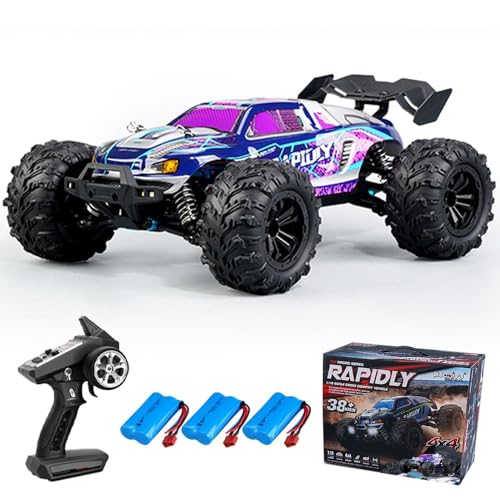 Teeggi Ferngesteuertes Auto 50km/h, 1:16 RC Hohe Geschwindigkeit Offroad Drift Rennauto, 2.4G Kohlebürste Motor 4WD Off Road Race Buggy für Erwachsene, 3 Batterien 16101(Lila) von Teeggi