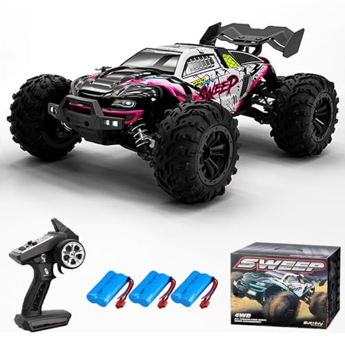 Teeggi Ferngesteuertes Auto für Erwachsene 70km/h, Bürstenloser Motor RC Hohe Geschwindigkeit Offroad Drift Rennauto, 4WD Off Road Race Buggy, 3 Batterien 16101Pro(Rot) von Teeggi