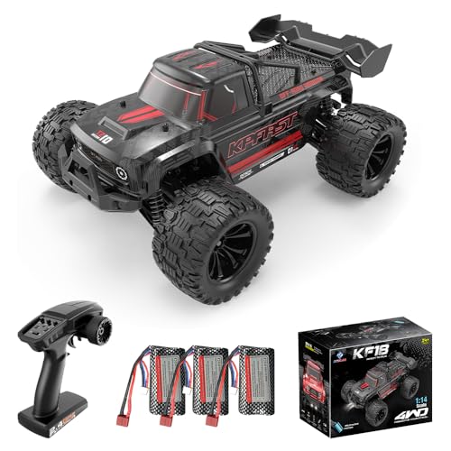 Teeggi Ferngesteuertes Auto 70km/h,1:14 Bürstenloser Motor RC Hohe Geschwindigkeit Offroad Drift Rennauto, 4WD Off Road Race Buggy für Erwachsene, 3 Batterien (Schwarz) von Teeggi