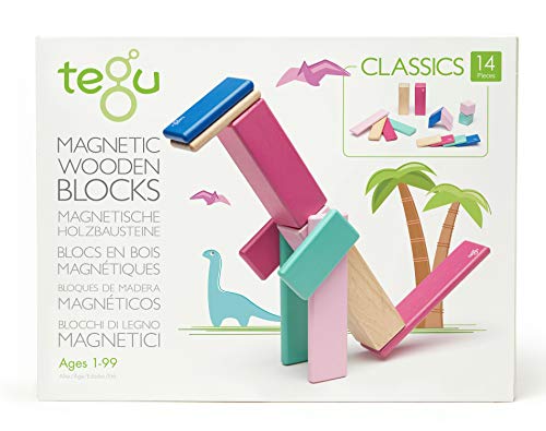 TEGU 5700610 Holzbausteine magnetisch, Holzspiele-Set, pink, Holzspielzeug für Kinder ab 12 Monate von Tegu