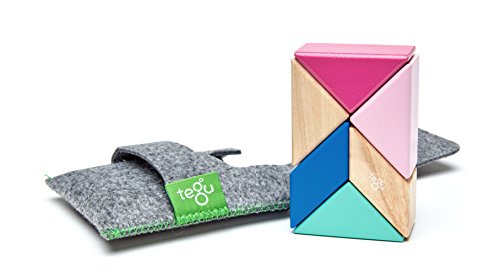 Tegu 5700614 Holzbausteine magnetisch, pink, mit praktischer Filztasche, Holzspielzeug für Kinder ab 12 Monate von Tegu