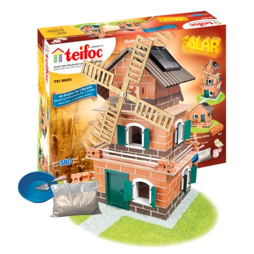 Teifoc TEI 8000 Steinbaukasten - Solar Windmühle/Wassermühle, DIY Architektur Projekt inkl. Solarmodul und 380 Bauteilen, Lernspielzeug für Kinder ab 8 Jahren von Teifoc