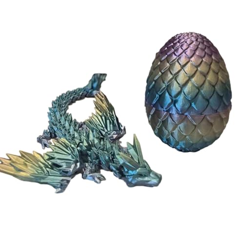 22,9 cm großer beweglicher Drache – mehrfarbige 3D-gedruckte Pla-stic Drachenfigur, 3D-Dracheneier mit Drachen innen, gefüllte Ostereier, Regenbogen-Perlglanz-Farben von Teksome